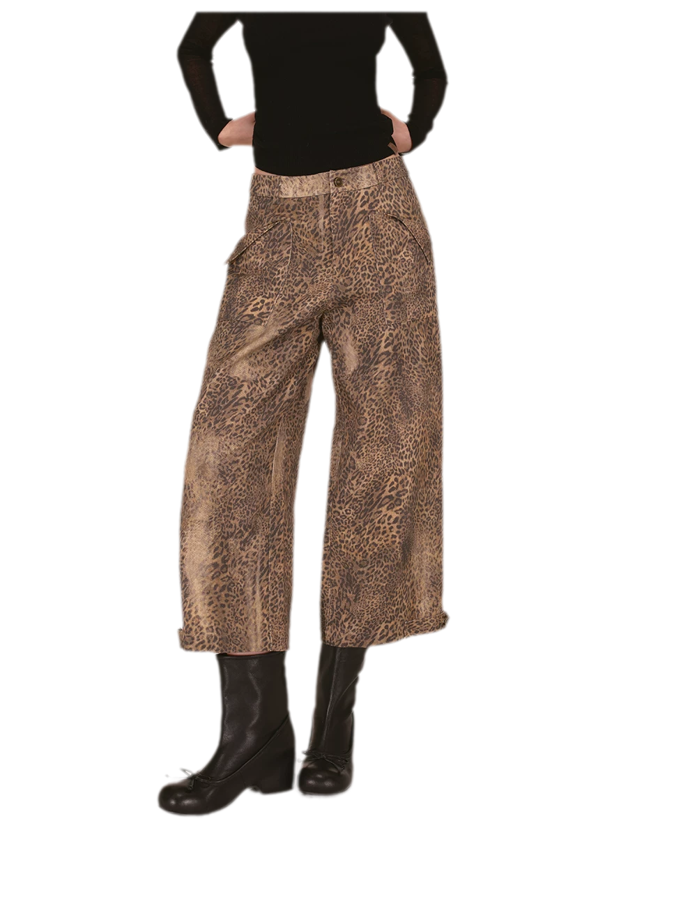 Distressed Leopard Wide-Leg Jeans