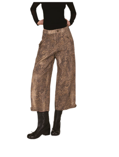 Distressed Leopard Wide-Leg Jeans