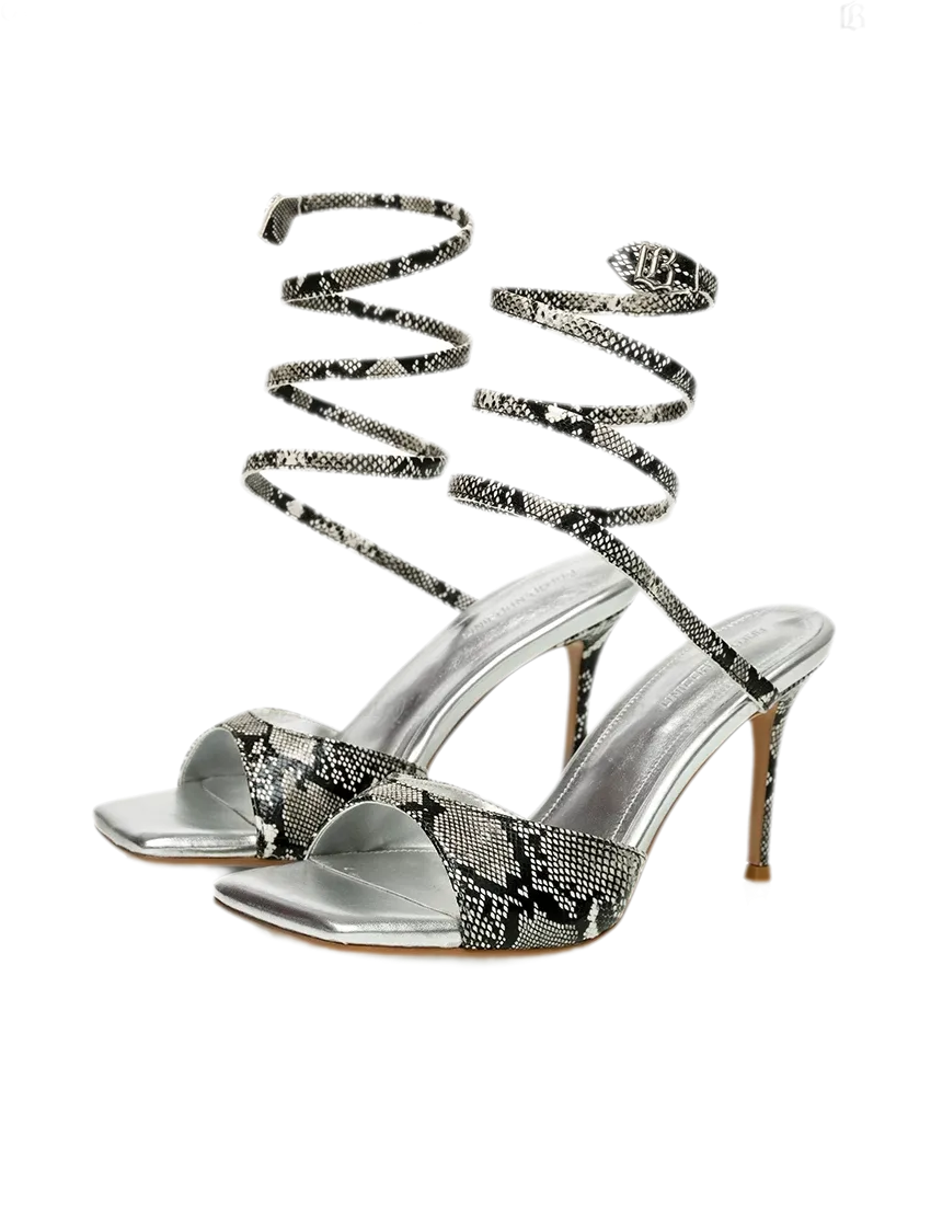Snake-Embossed Spiral Strap Sandals