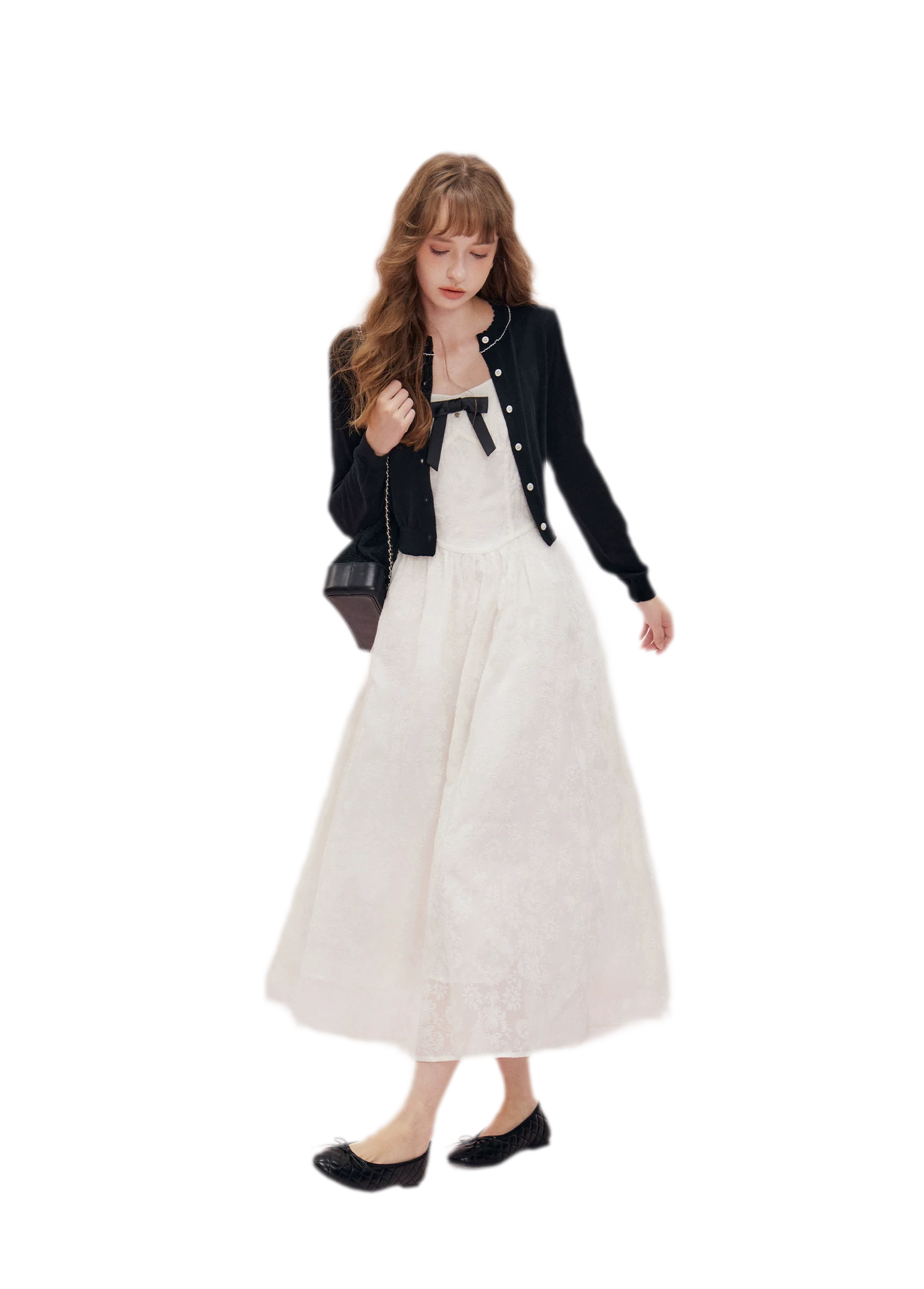 Flocked Bow Contrast Dress