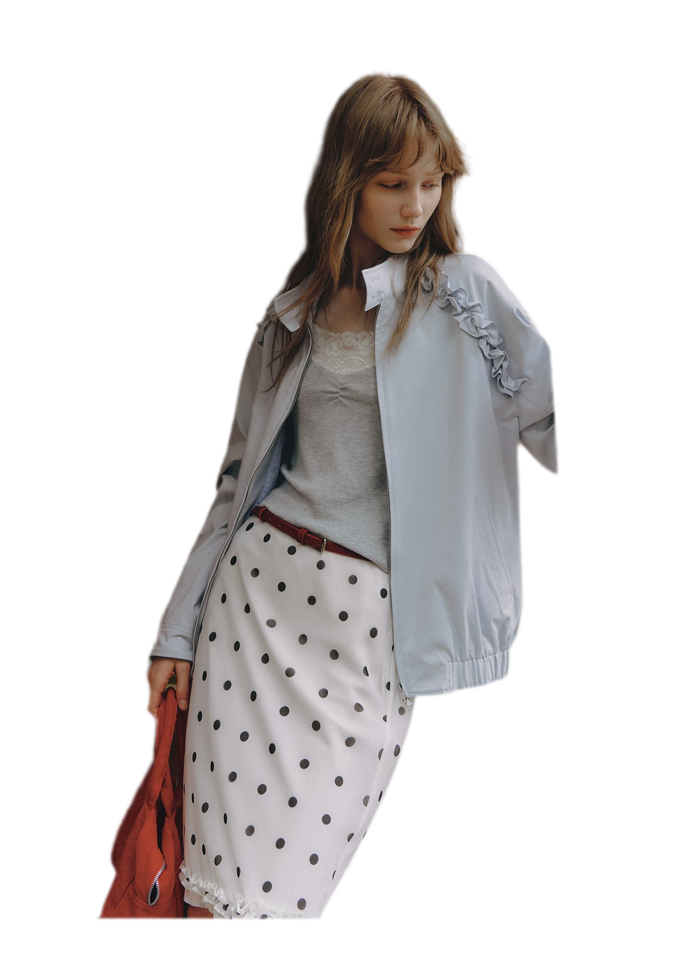 Ruffled Stand Collar Harrington Jacket