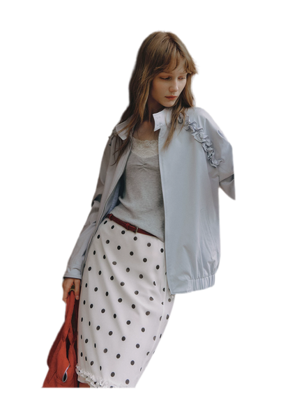 Ruffled Stand Collar Harrington Jacket
