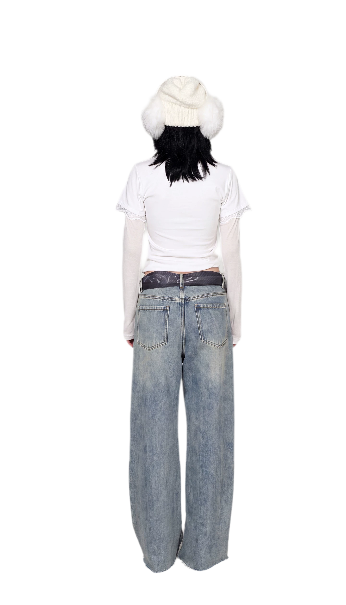 Scarf Tie Wide-Leg Jeans