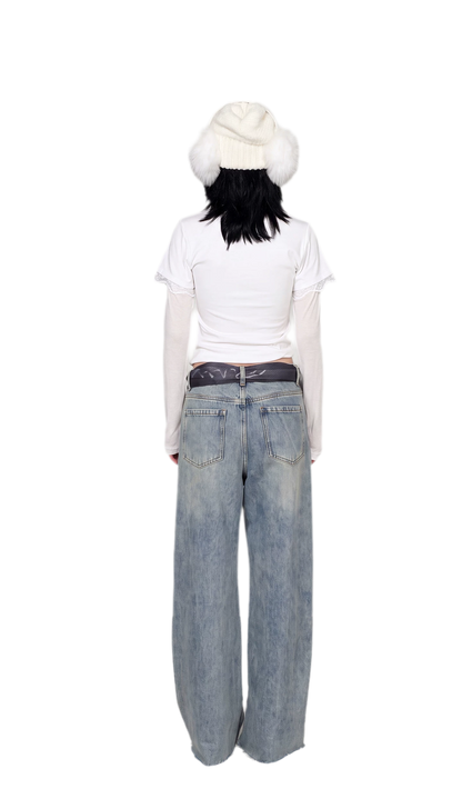 Scarf Tie Wide-Leg Jeans