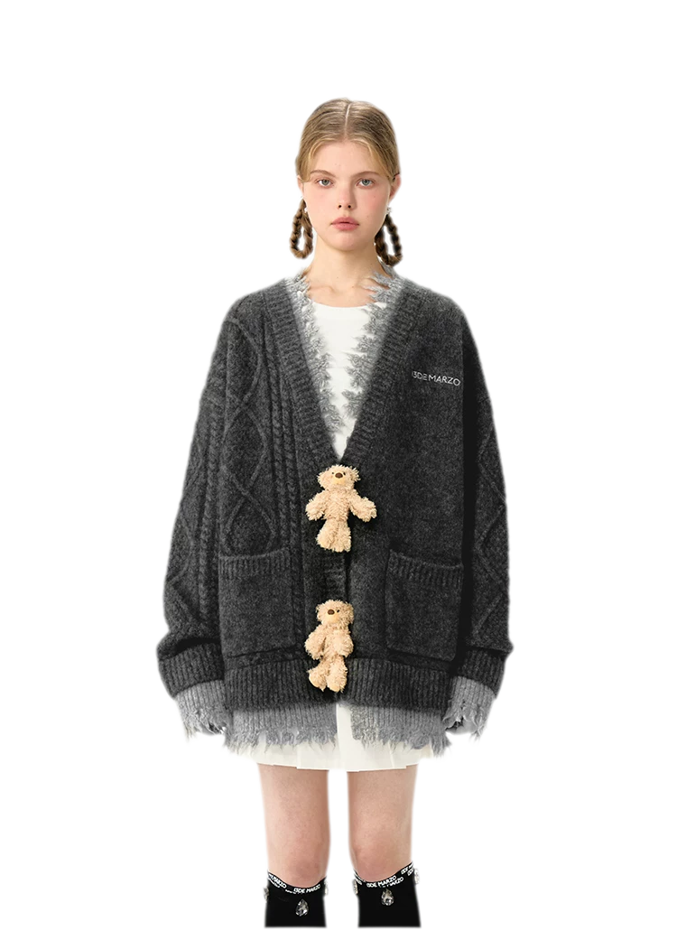 Áo cardigan gấu oversized lông xù
