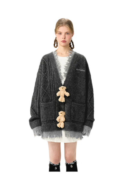 Áo cardigan gấu oversized lông xù