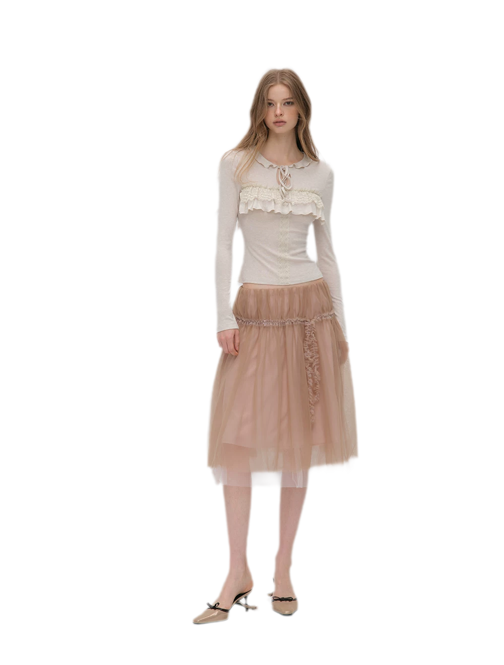 Wool Blend Lace Tie T-Shirt