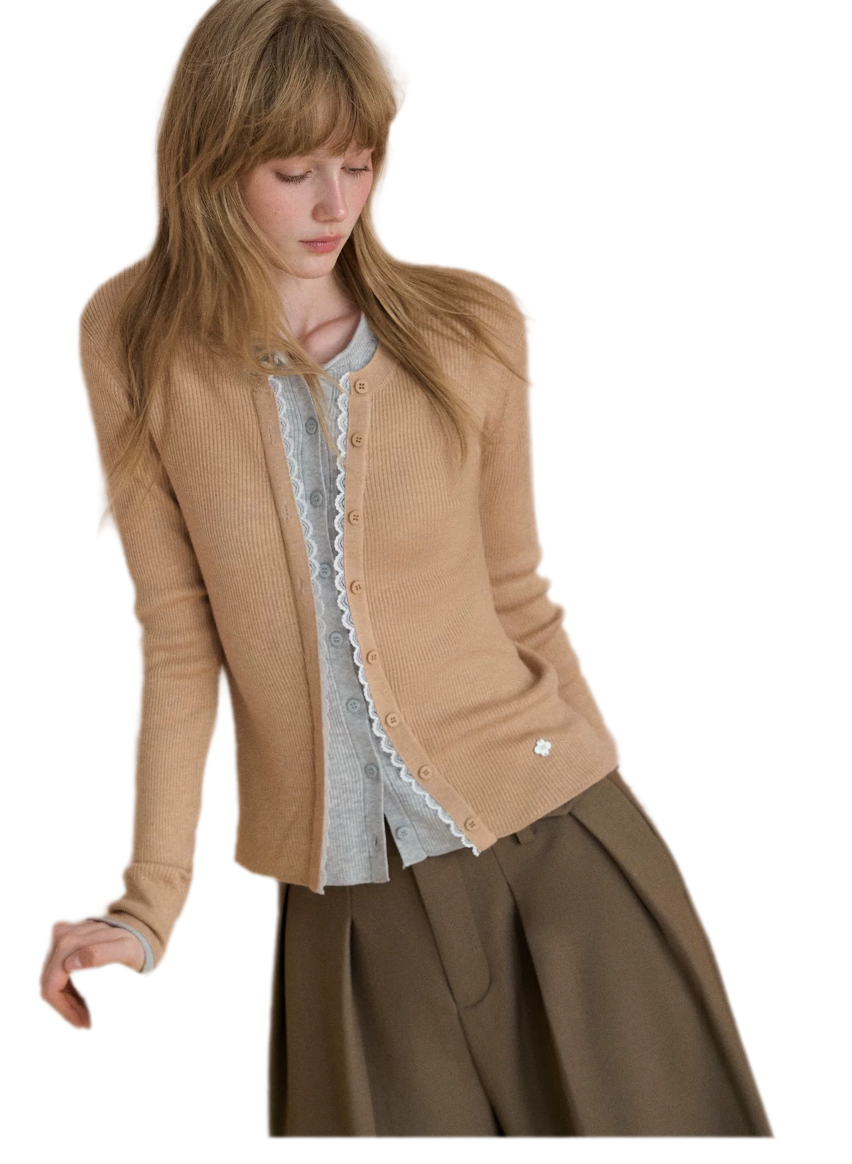 Layered Lace Trim Knit Cardigan