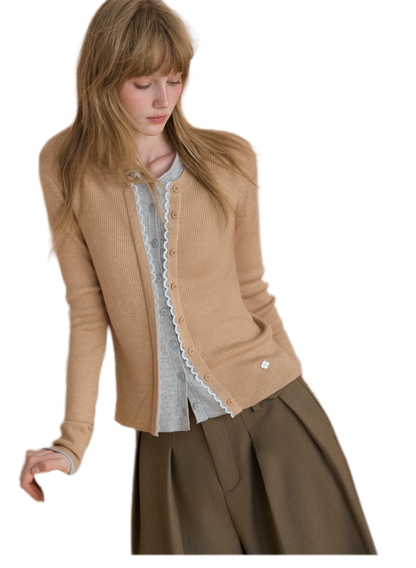 Layered Lace Trim Knit Cardigan