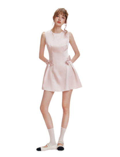 Pearlescent Satin Waist-Tie Dress