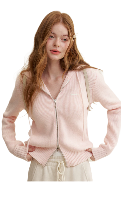 Chain Embroidered Hooded Knit Jacket