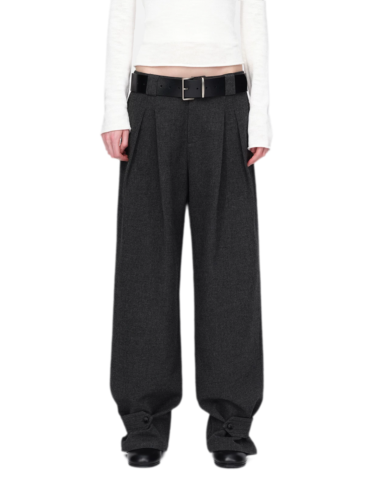 Pantalones de pierna ancha plisados con mezcla de lana