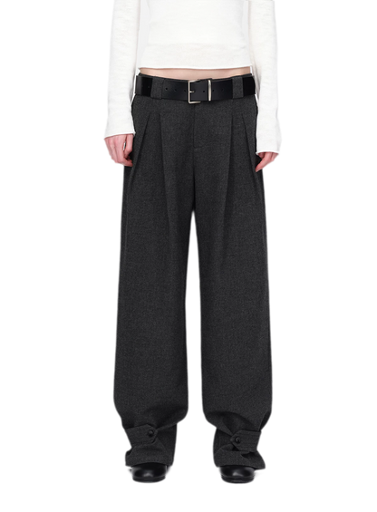 Pantalones de pierna ancha plisados con mezcla de lana