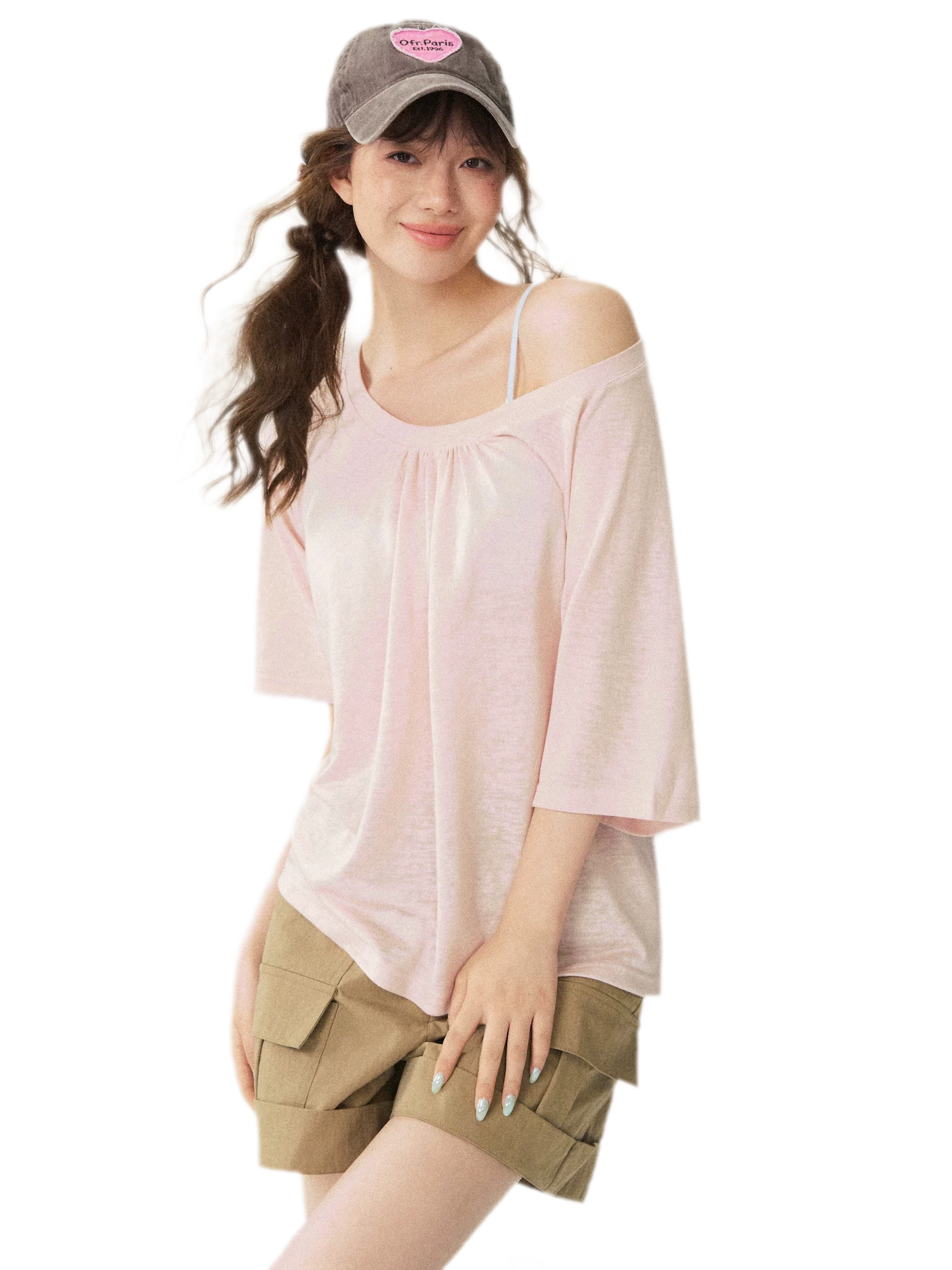 V-Neck Ruched Knit Tee