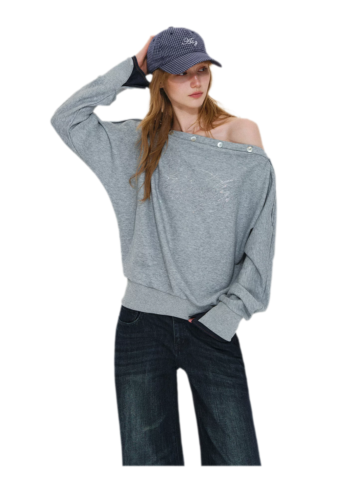 Rhinestone Off-Shoulder Relaxed Sweatshirt