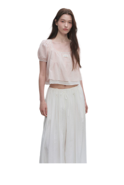 Cotton Lace Trim Cropped Top