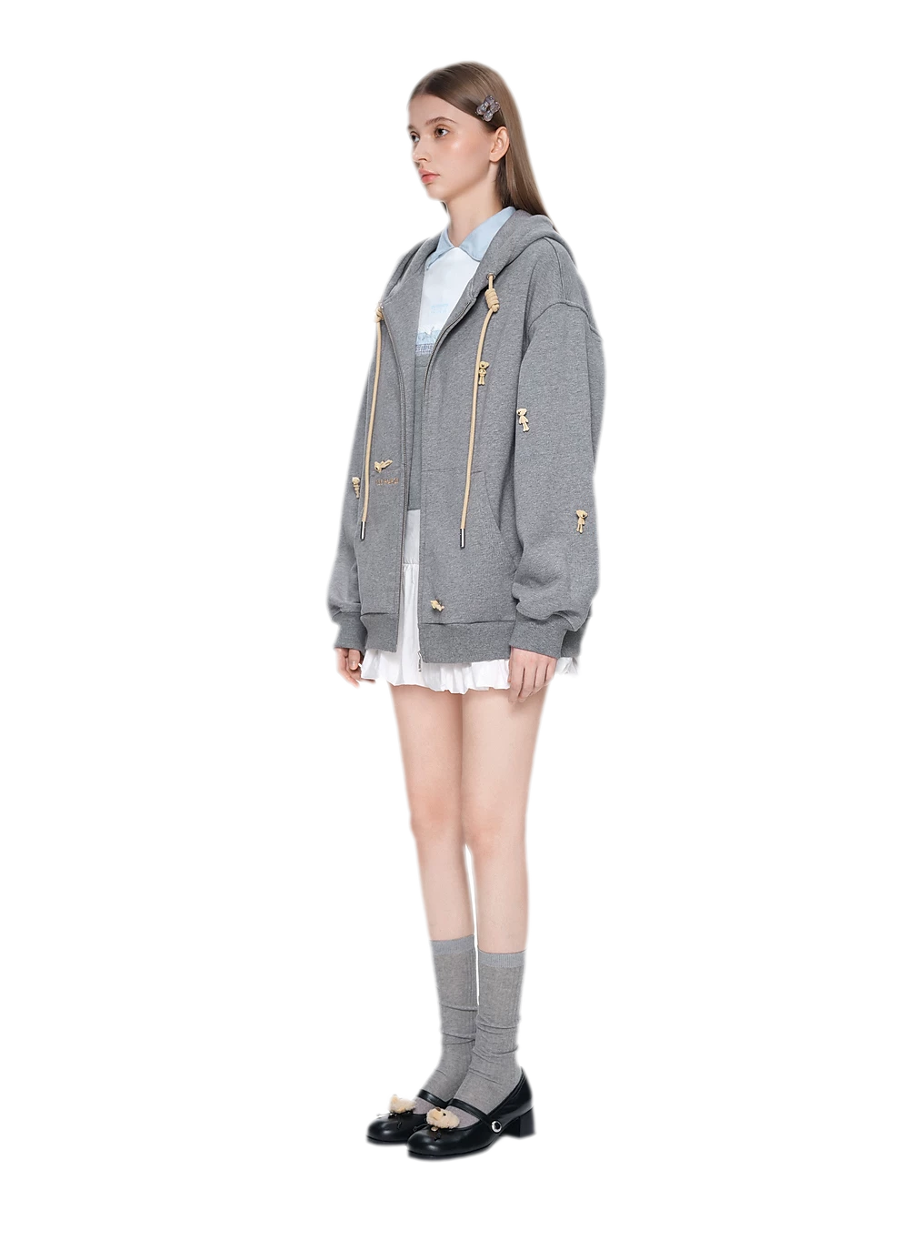 Hoodie met rits en flockberenmotief