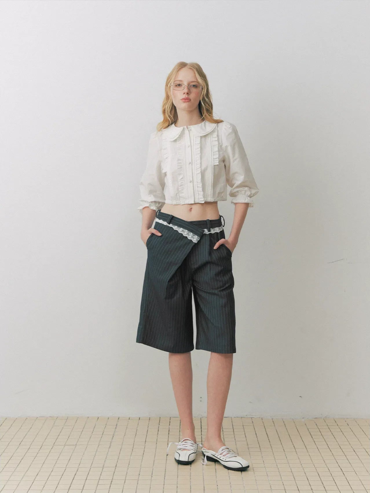 Ruffled Collar Peplum Blouse
