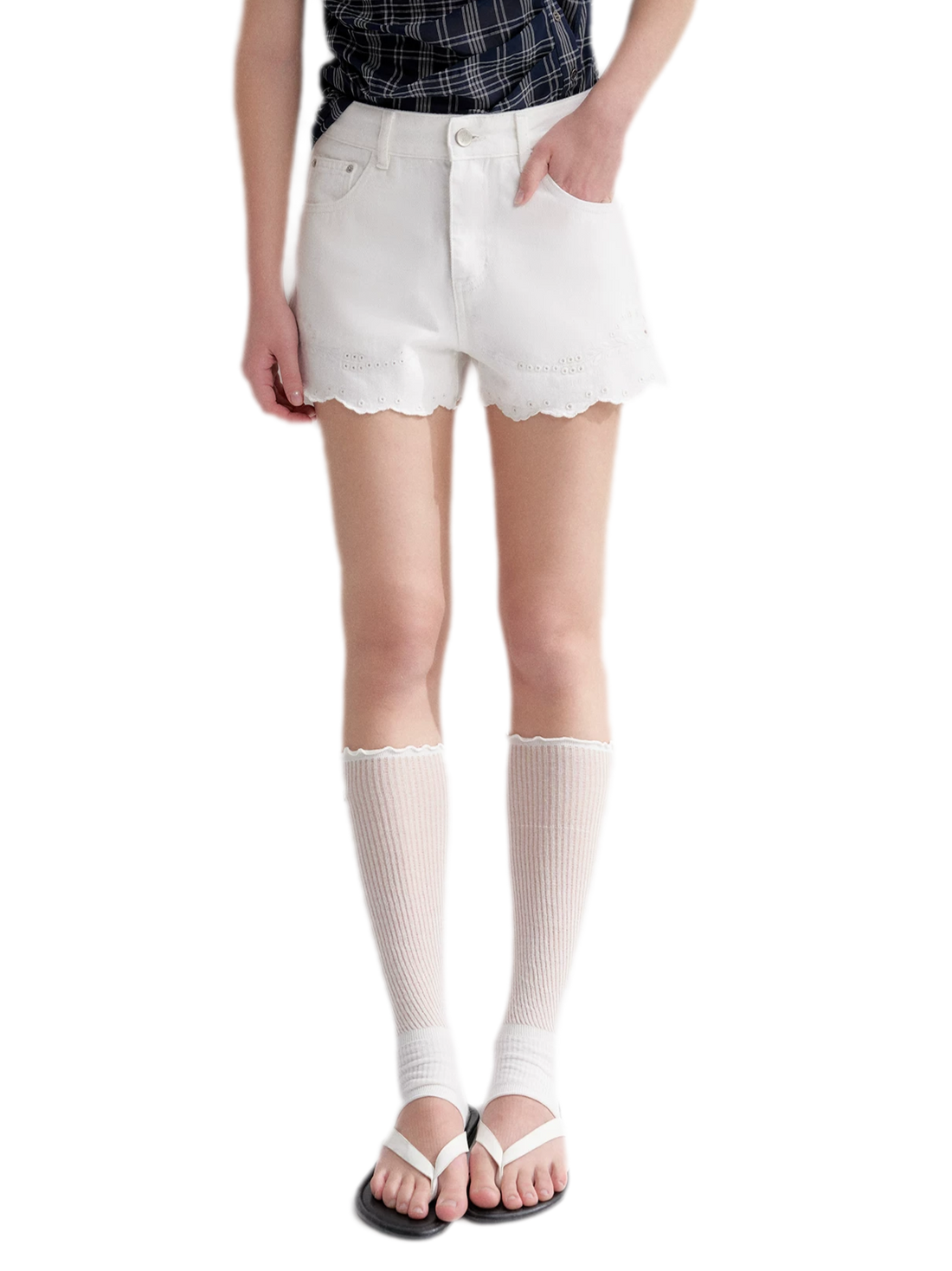 Eyelet Embroidered Denim Shorts