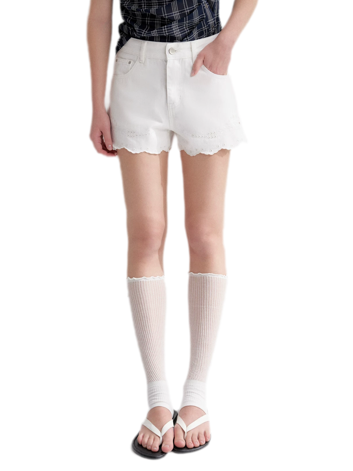 Eyelet Embroidered Denim Shorts