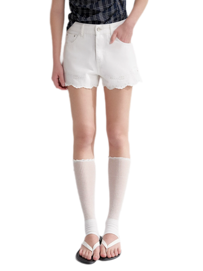 Eyelet Embroidered Denim Shorts