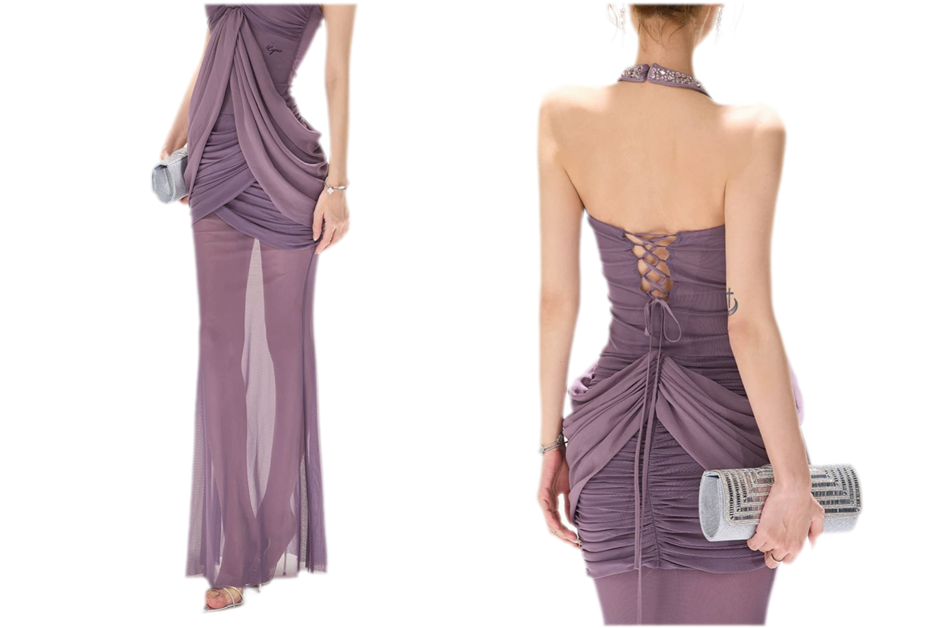 Mist Purple Mesh Fishtail Skirt