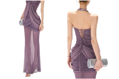Mist Purple Mesh Fishtail Skirt