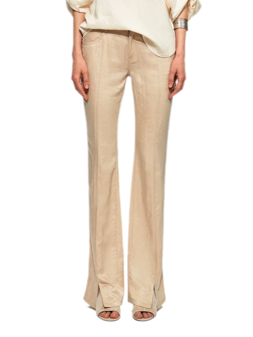 Lustrous Front-Slit Flare Pants