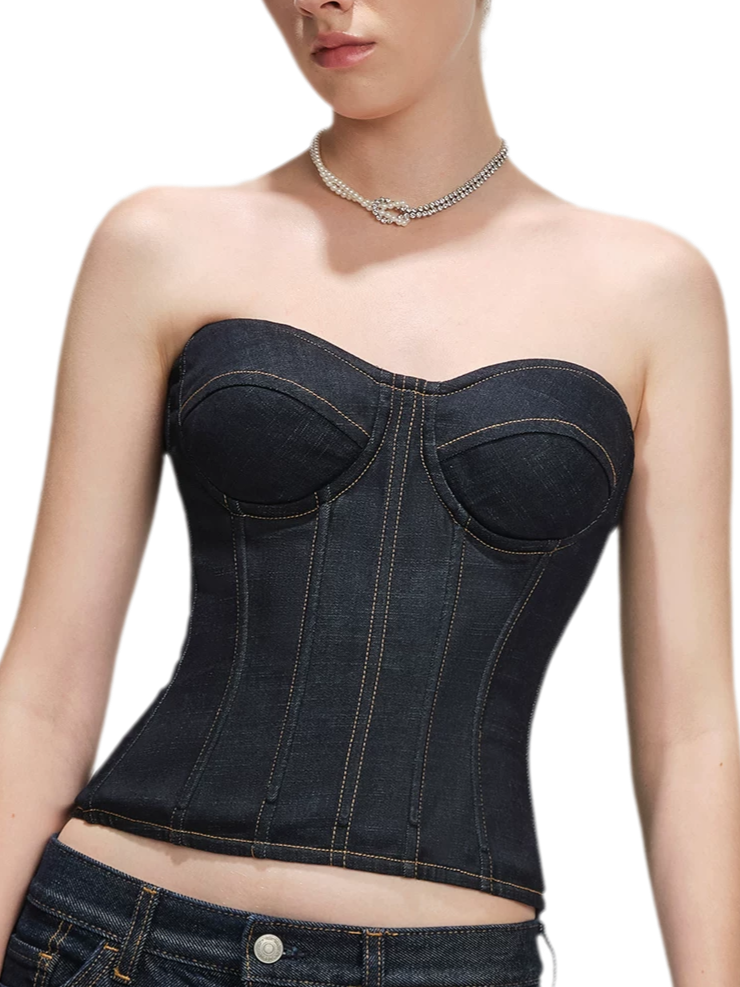 Denim Halter Corset Top