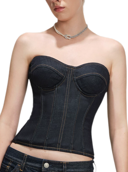 Denim Halter Corset Top
