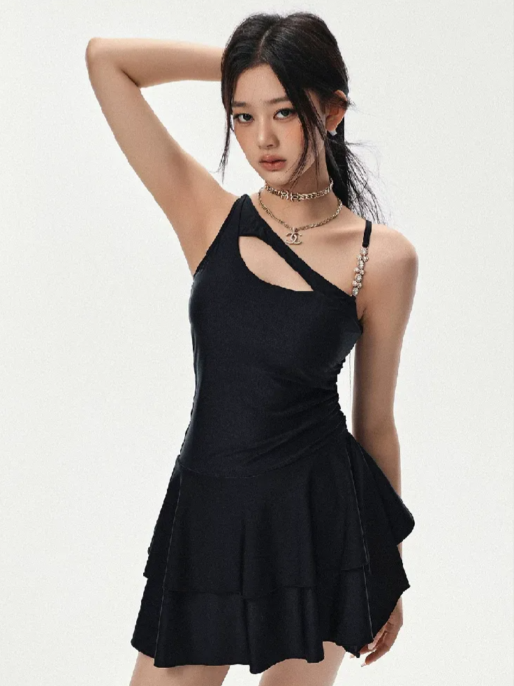 Asymmetric Ruffle Swimdress