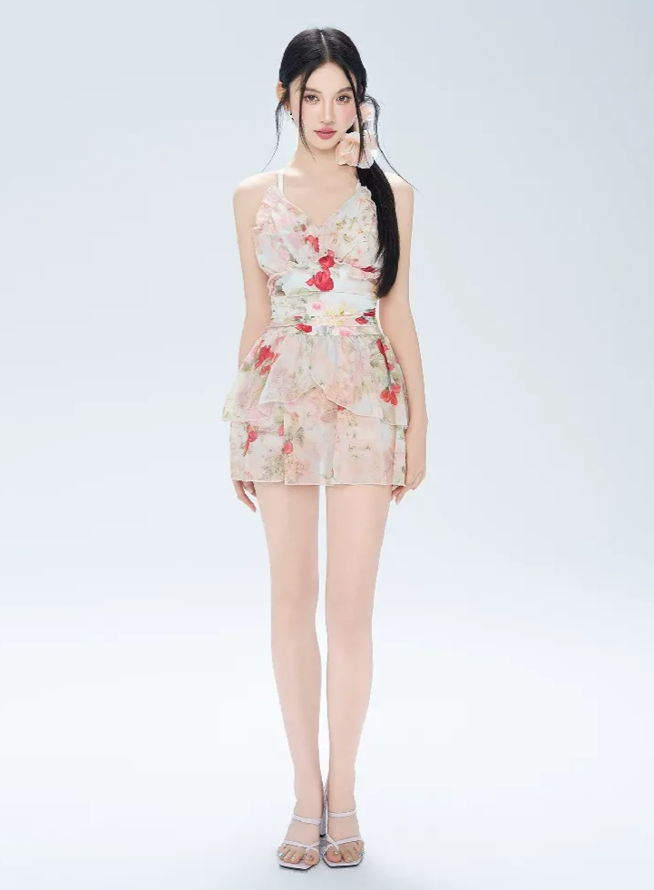 Floral Ruffle Swim Dress