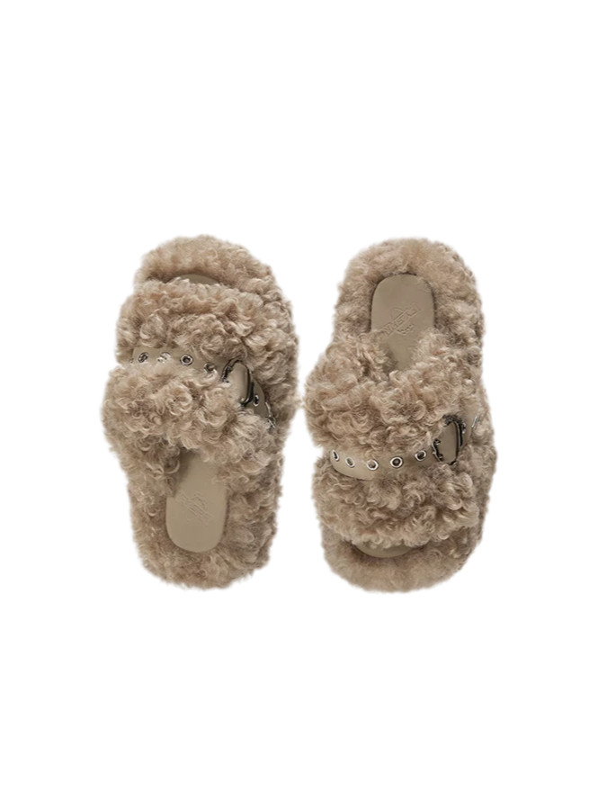 Platform Teddy Fur Slides