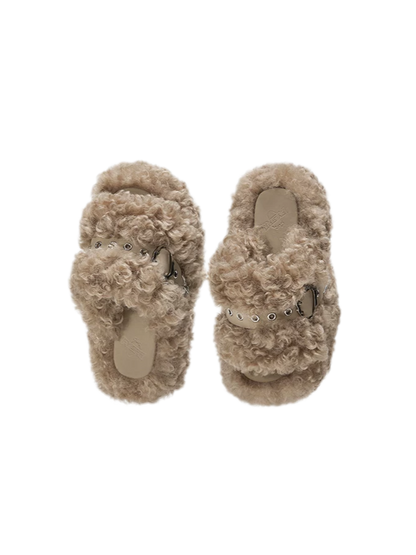 Platform Teddy Fur Slides