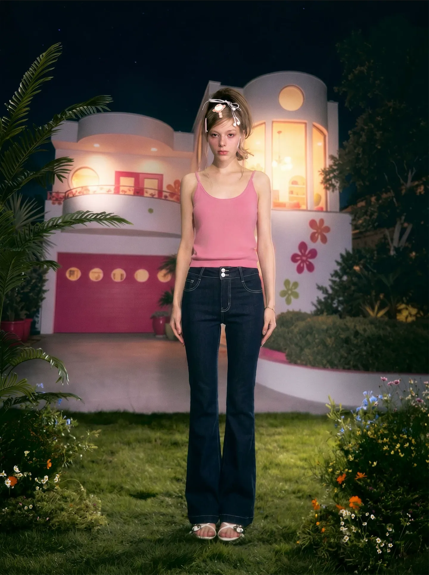 Waterwash Rhinestone Flare Jeans