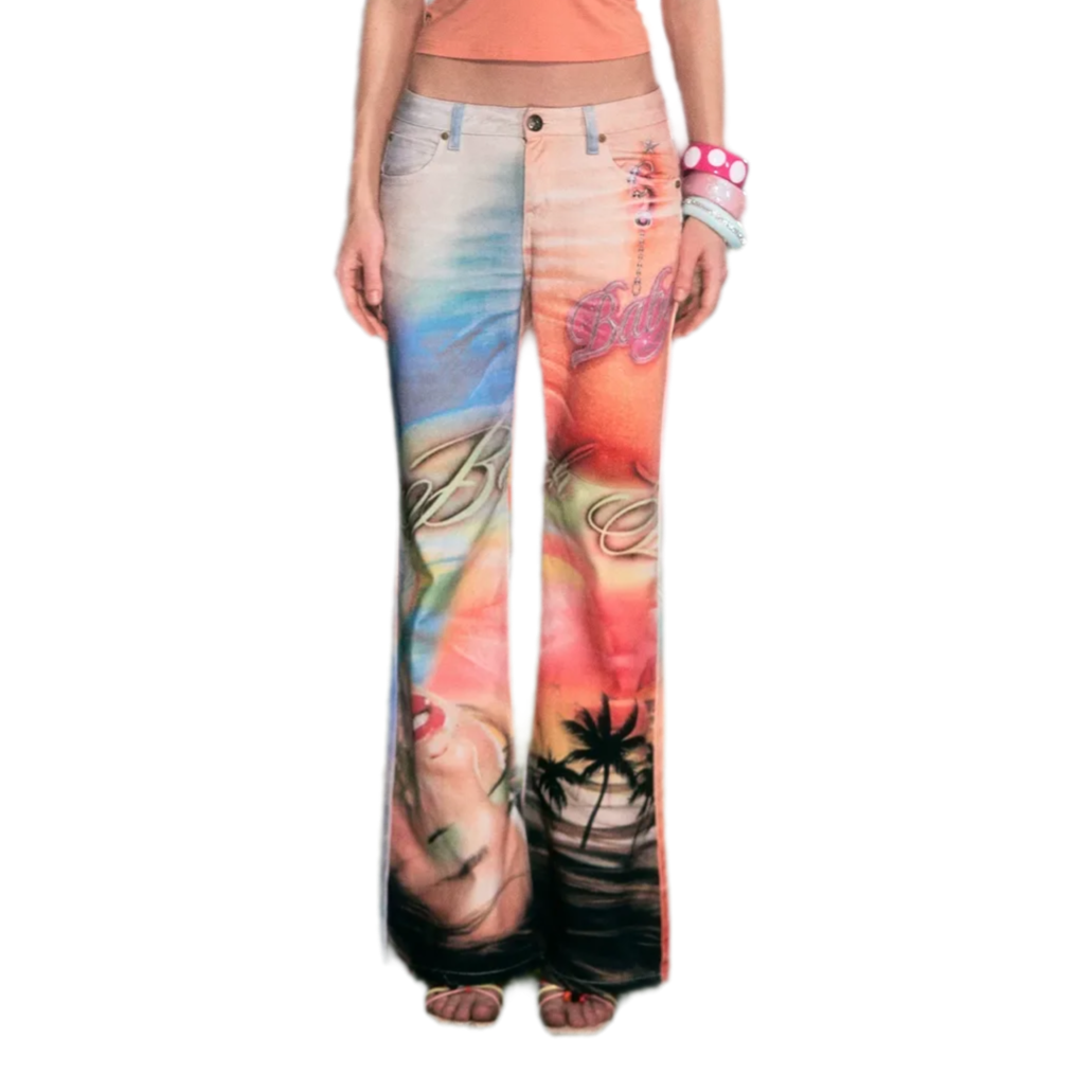 Printed Cotton Wide-Leg Jeans