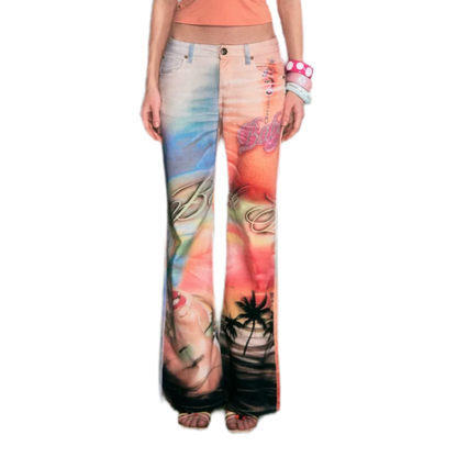 Printed Cotton Wide-Leg Jeans