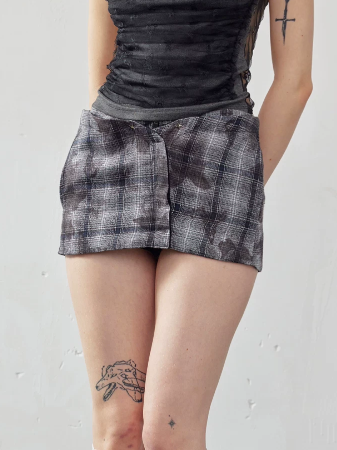 Butterfly Plaid Pleated Culotte Shorts