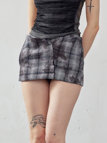 Butterfly Plaid Pleated Culotte Shorts