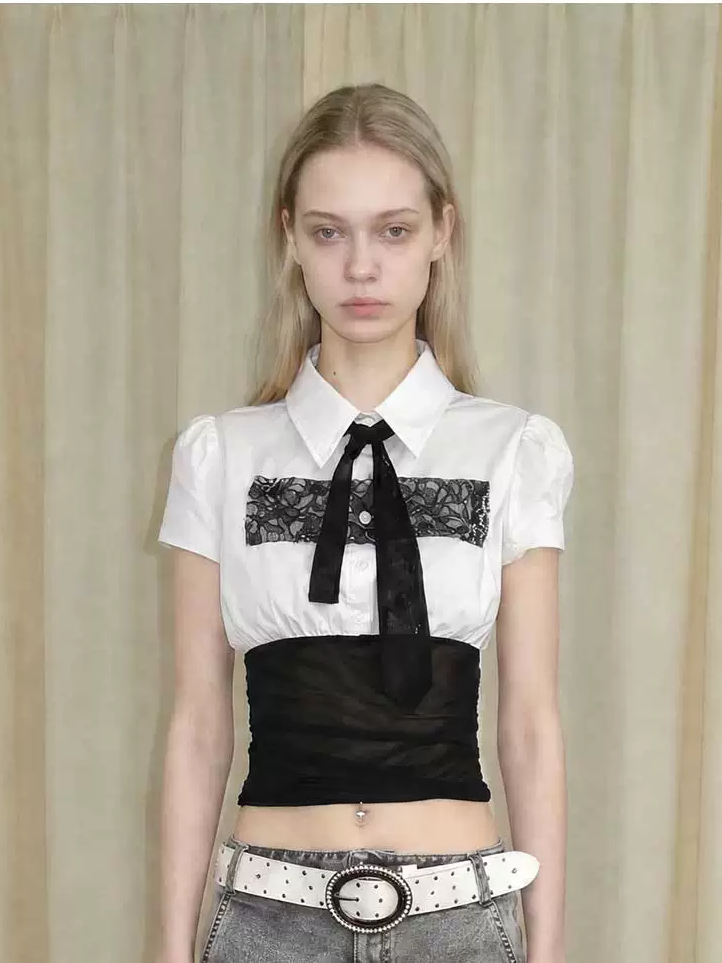 Lace Panel Cropped Shirt