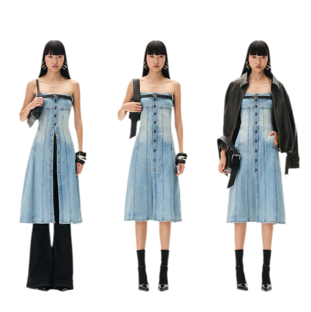 Washed Sculpted Denim Midi Dress