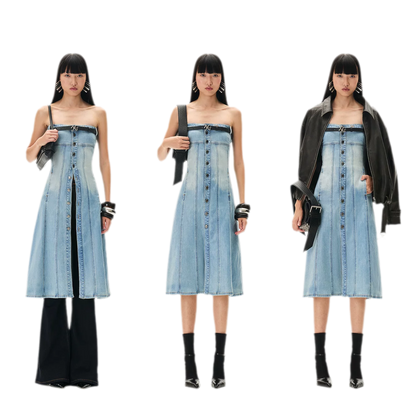 Washed Sculpted Denim Midi Dress