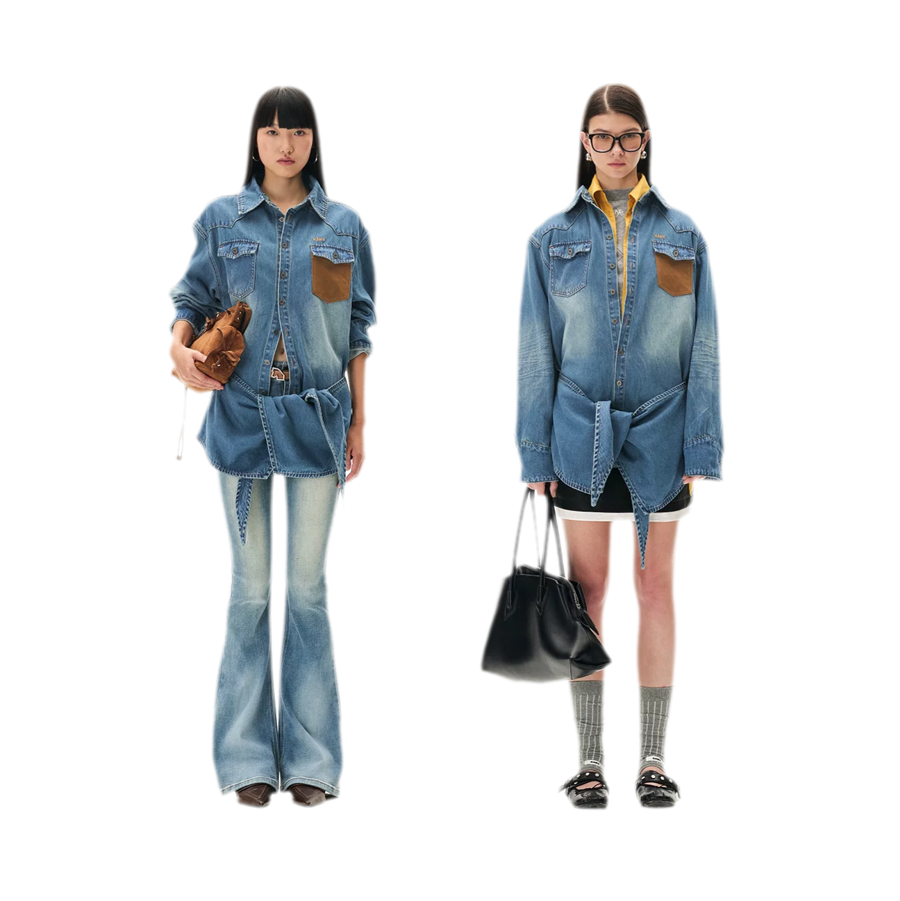 Washed Denim Suede-Panel Shirt