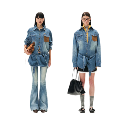 Washed Denim Suede-Panel Shirt