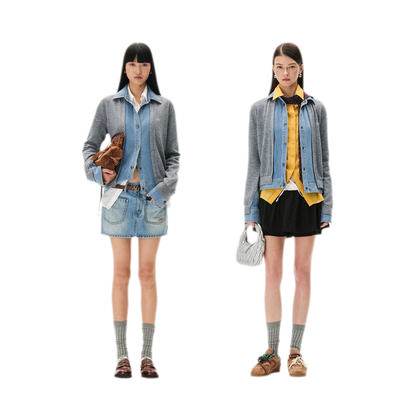 Wool Contrast Lapel Knit Cardigan