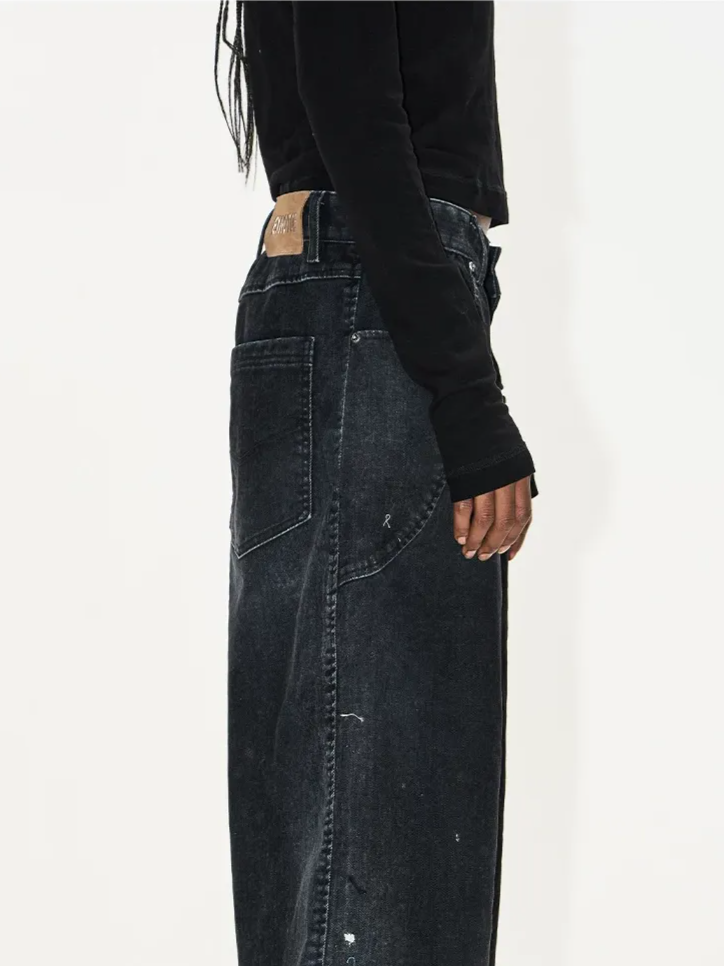 Flocked Wide-Leg Denim Shorts