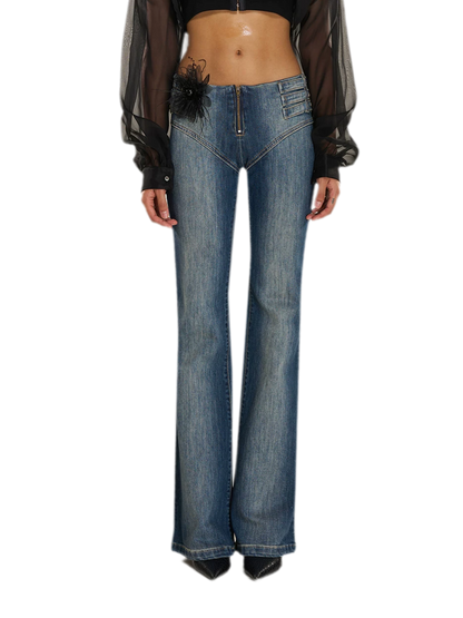 Washed Denim Multi-Belt Jeans