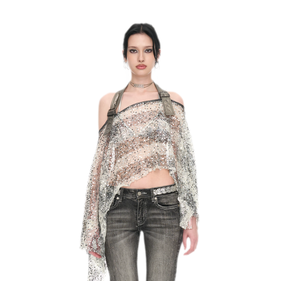 Sequin Asymmetrical Cropped Overshirt