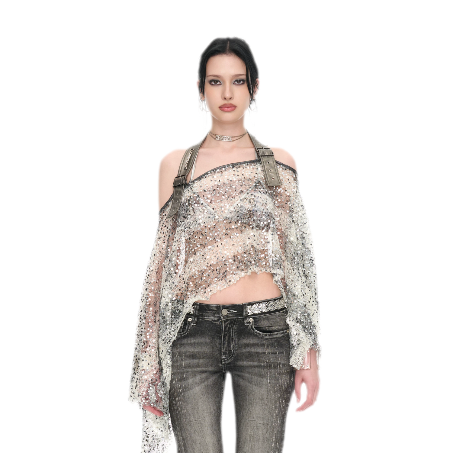 Sequin Asymmetrical Cropped Overshirt