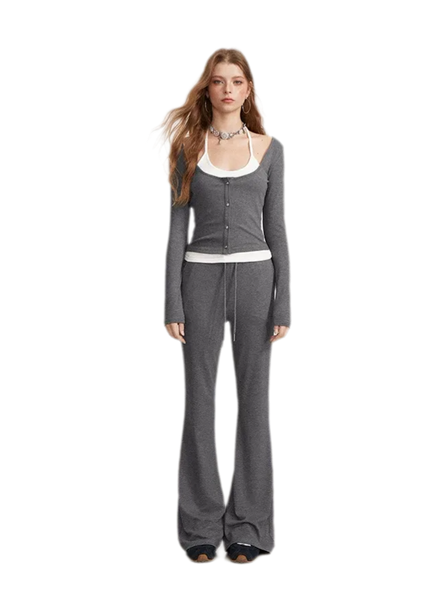 Contrast Tie Layered Pants Set